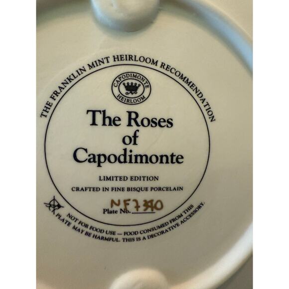 Franklin Mint “The Roses of Capodimonte” Limited Ed Plate/Bisque Porcelain - Picture 5 of 6